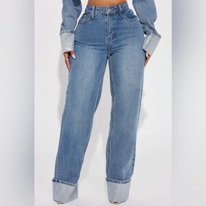 Fashion Nova Influential Sparkle Baggy Straight Leg Jeans - Medium Wash Size 15